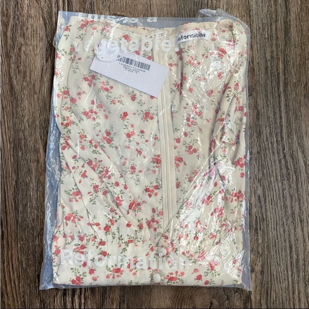 Reformation Cream Floral Mini Dress with Red Blossom Print - Picture 2 of 8
